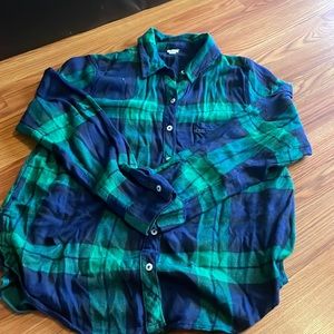 Green and Navy Flannel Aerie PJ Top